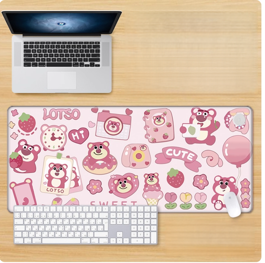 Gamelife Strawberry Bear Mouse Pad- Extra Large Pink